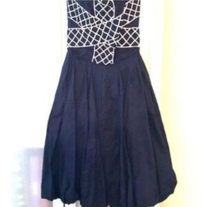 Elizabeth McKay Strapless Navy A-Line Bubble Skirt Dress Luxe Coastal Classic